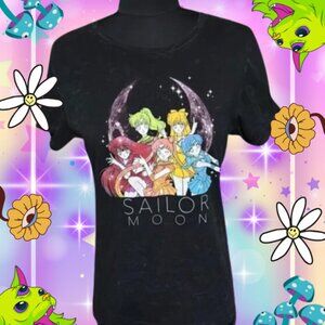 Sailor Moon Black Rainbow Acid Washed Graphic T-Shirt Sailor Scout Group M